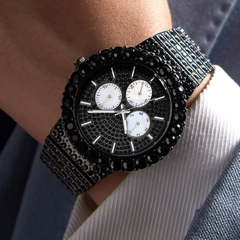 Iced Round Cut White Dial Luminous Men's Watch