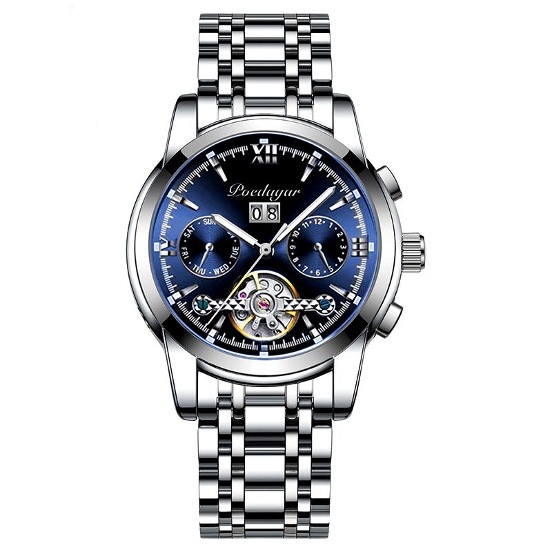 Waterproof Luminous Hollow Tourbillon Stainless Steel Automatic Mechanical Watch