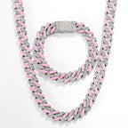 11mm Half Stones and Pink Cuban Link Choker Set