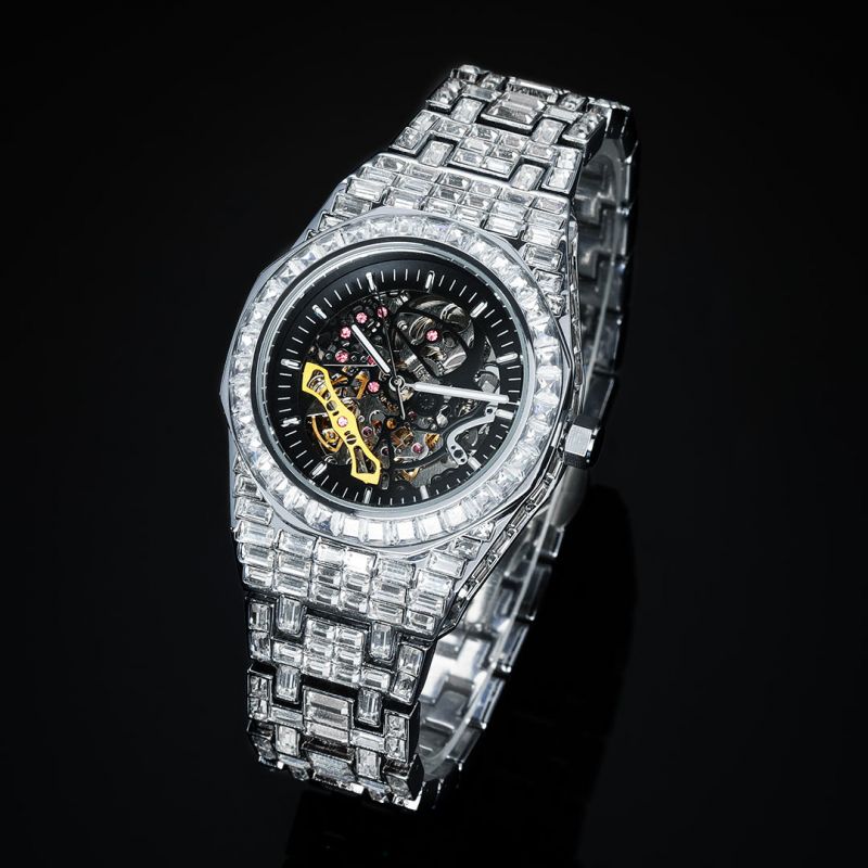 Iced Baguette Stone Mechanical Watch - 41mm White Gold
