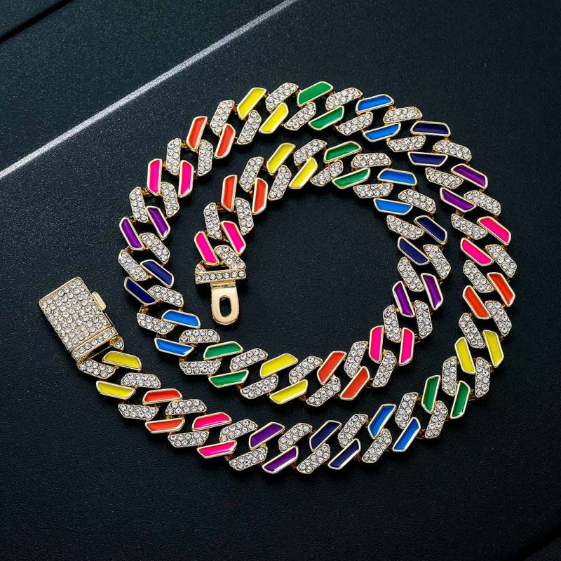 Women's 11mm Multi-Color Half-Iced Cuban Chain