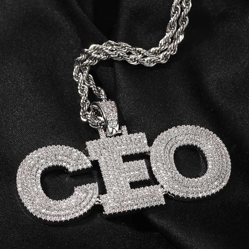 Custom Micro Pave Name Pendant in White Gold