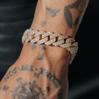 15mm Moissanite Prong Cuban Bracelet 18k Gold