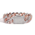 18mm Moissanite Prong Cuban Bracelet 2 Tone White/Rose Gold