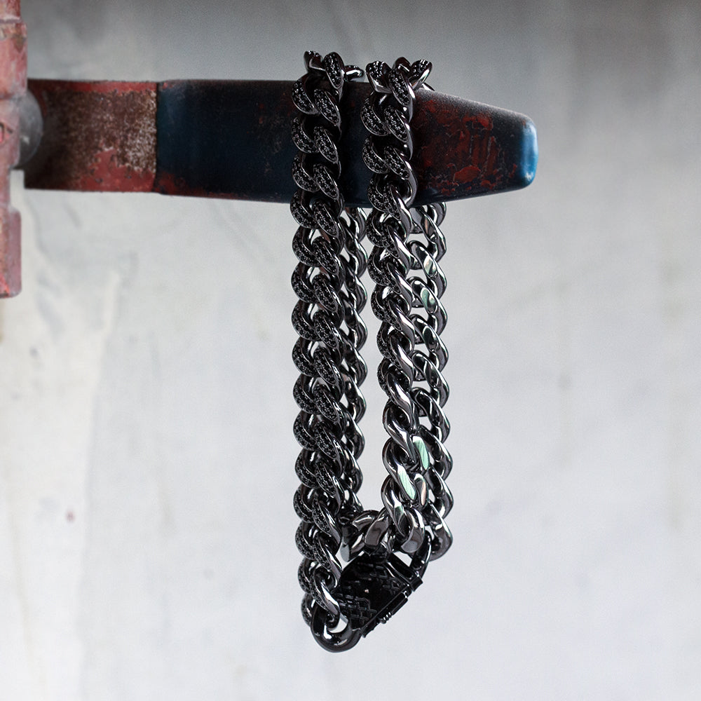 13mm Moissanite Iced Out Cuban Link Black Stone for Men's Chain
