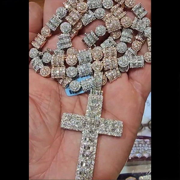 Dual-Tone Cross & Ball Necklace Set - 18K Rose/White Gold