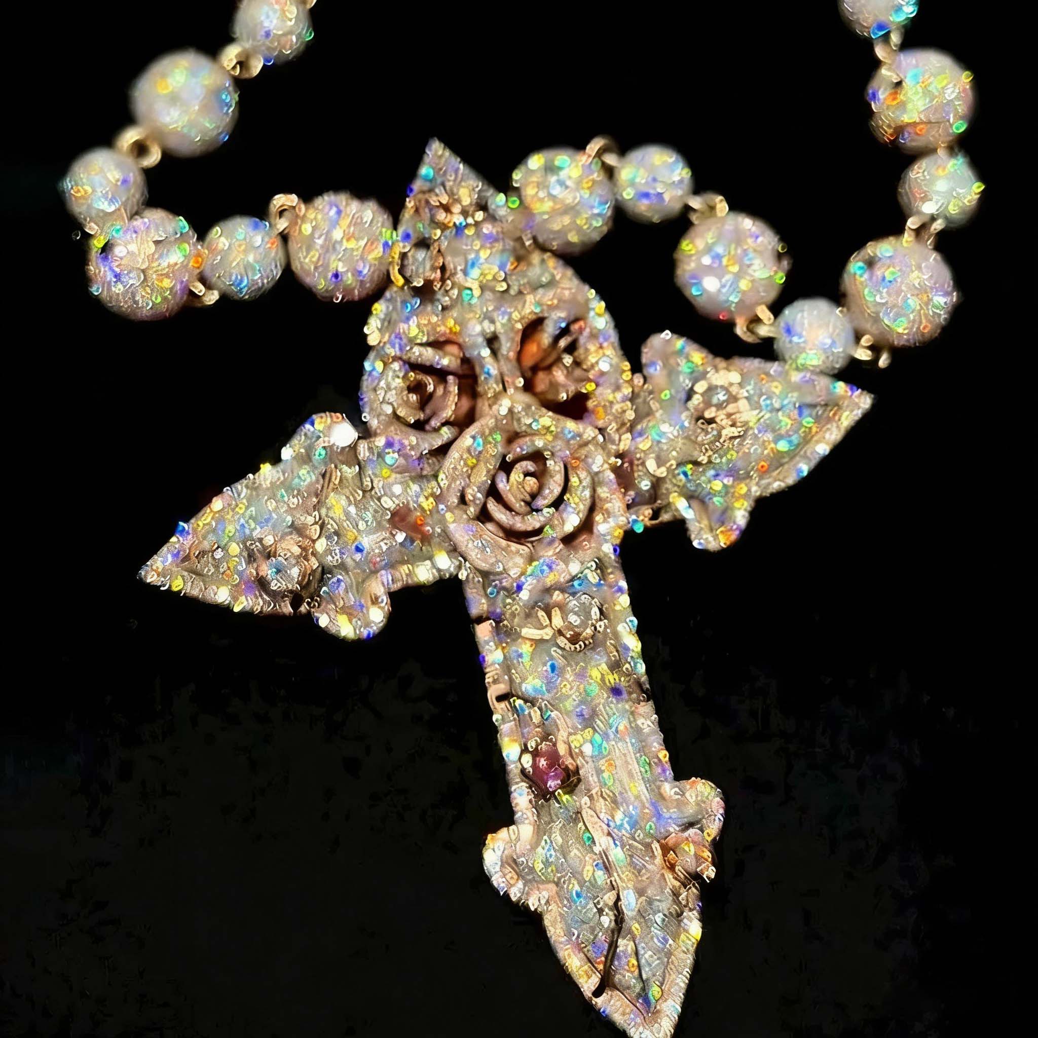 Moissanite Roses Around the Cross Pendant Set