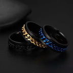 Rotating Titanium Steel Cuban Chain Fidget Ring in Black Gold