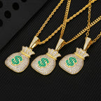 Iced Out Money Bag Mens Moissanite Pendant Necklace in 14K Gold