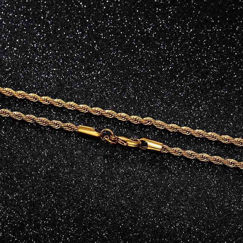 3mm 18K Gold Finish Rope Chain for Women