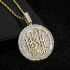 Moissanite Ice Baguette Cut Keep Calm Round Pendant