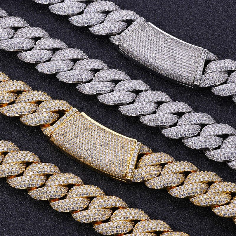 18mm Moissanite Three-row Diamond Bubble Cuban Chain