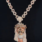 Moissanite Clovers Buckle Thorn Headdress Jesus Pendant Chain Set