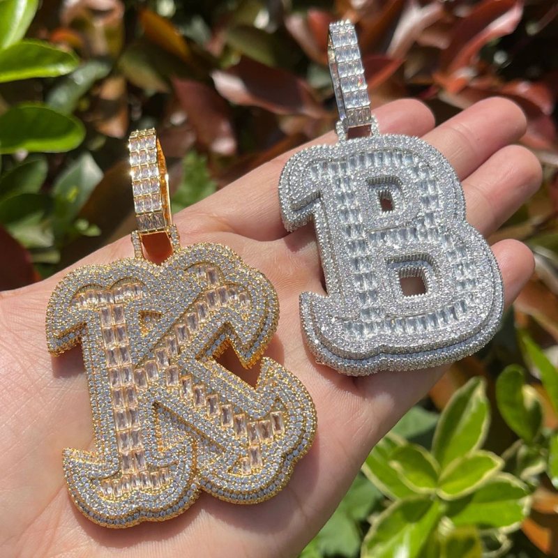 Moissanite Hip Hop Fish Tail Letter Pendant