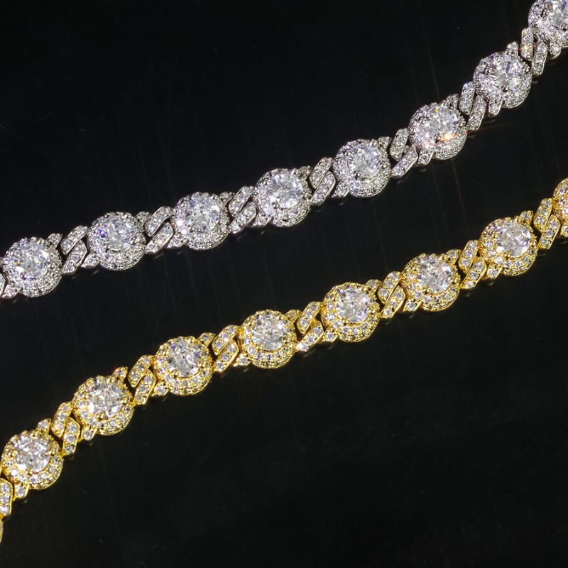 7.5mm Moissanite Hip Hop Round Bead Cuban Chain