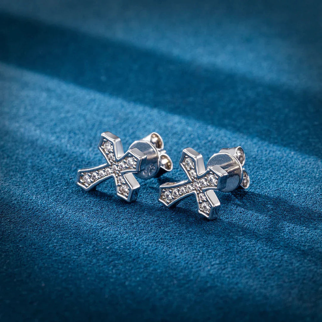 Moissanite Clustered Cross Stud Earrings
