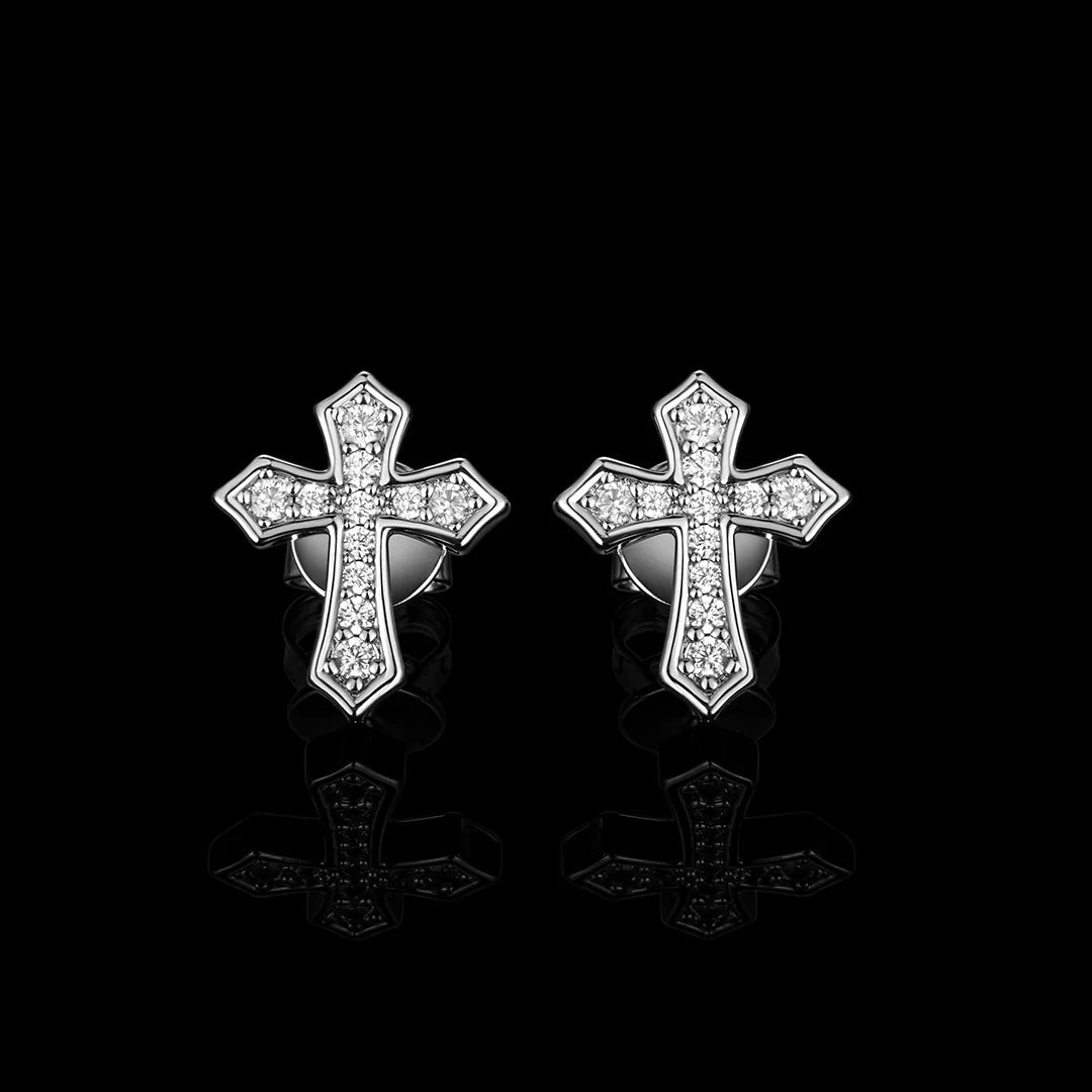 Moissanite Clustered Cross Stud Earrings