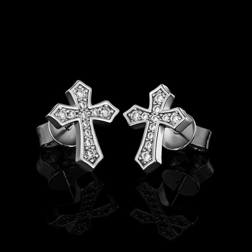 Moissanite Clustered Cross Stud Earrings
