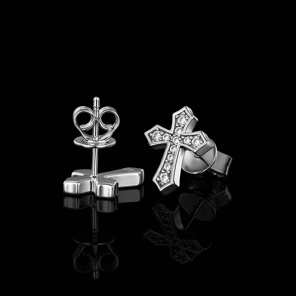 Moissanite Clustered Cross Stud Earrings