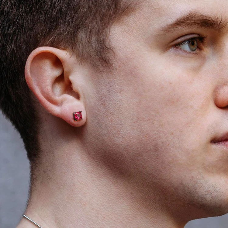 S925 Moissanite Ruby Diamond Stud Mens Earrings