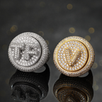Moissanite 14K Real Gold Plated Shield DIY Custom Letter Rotating Ring