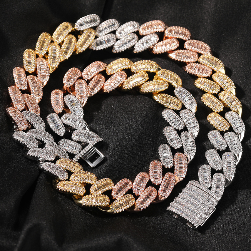 15mm Moissanite Hip Hop Three-color Cuban Chain