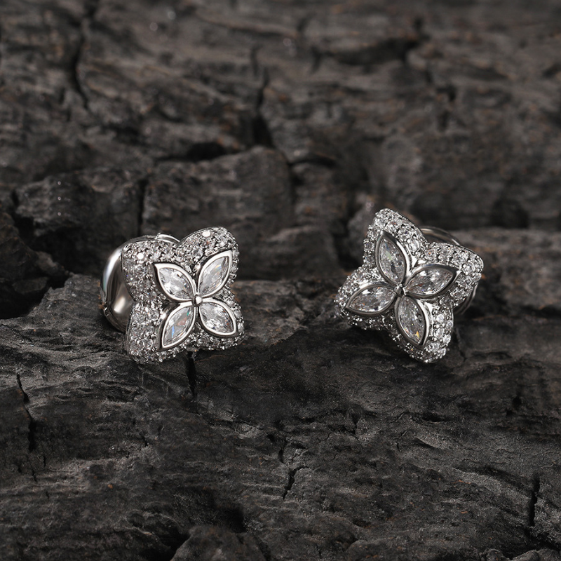 Moissanite Inlaid Gemstone Clovers Lucky Earrings