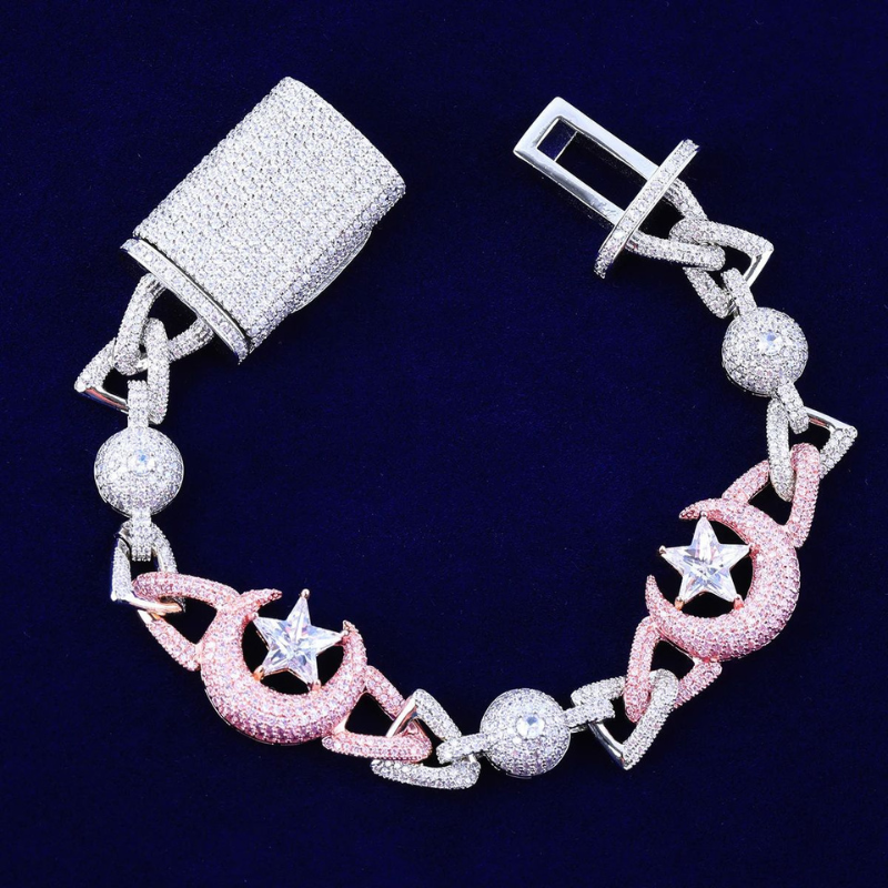 Moissanite Star Moon Cross Cuban Bracelet