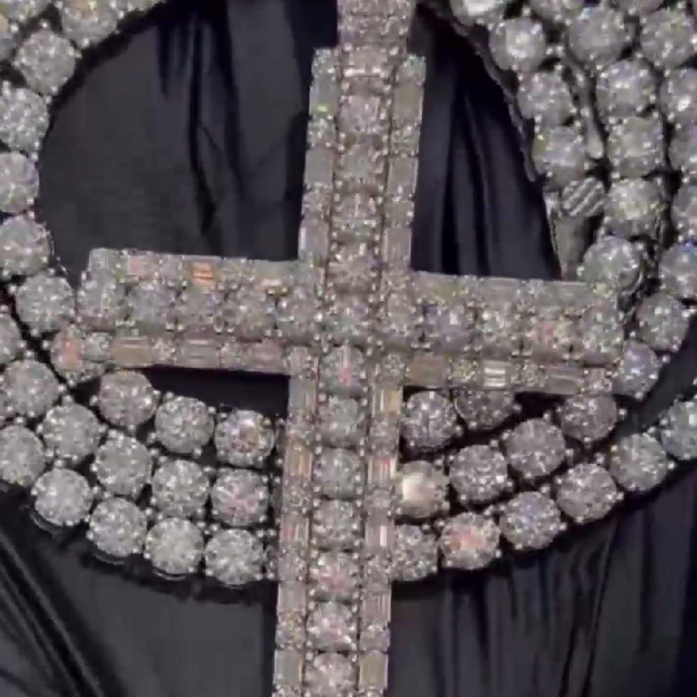 4mm Moissanite Diamond Cross Pendant Tennis Chains Set