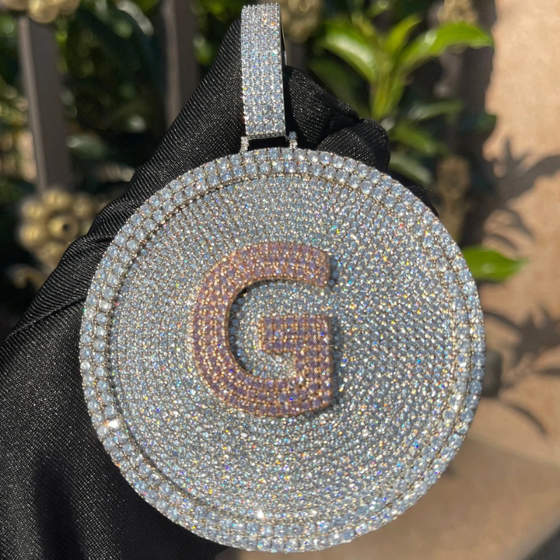 Moissanite Hip Hop DIY Custom Letter Large Disc Pendant