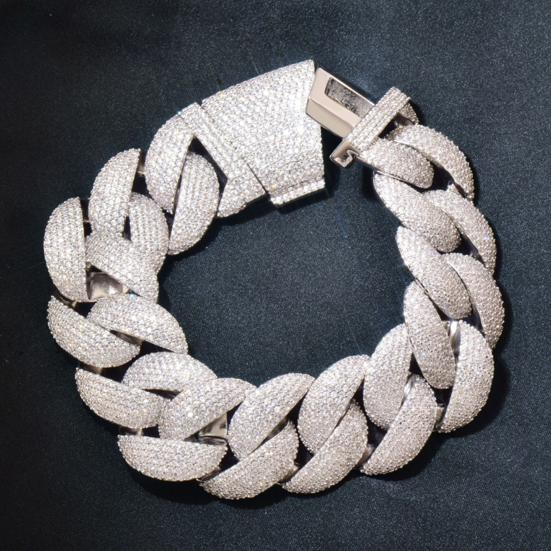 20mm Moissanite Hip Hop Diagonal Buckle Crescent Cuban Bracelet