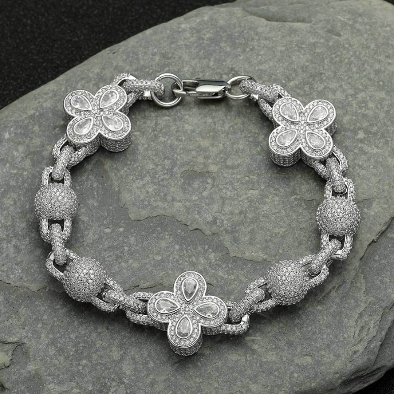 Moissanite Hip Hop Bubble Beads Clovers Bracelet