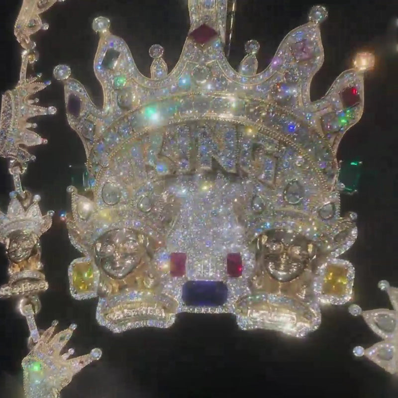 Moissanite Colored Gemstone Crown KING Pendant