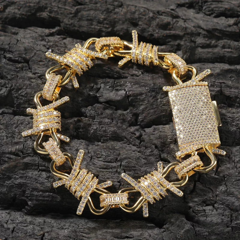 Moissanite Thorns Link Punk Chain Barbed Wire Gothic Bracelet