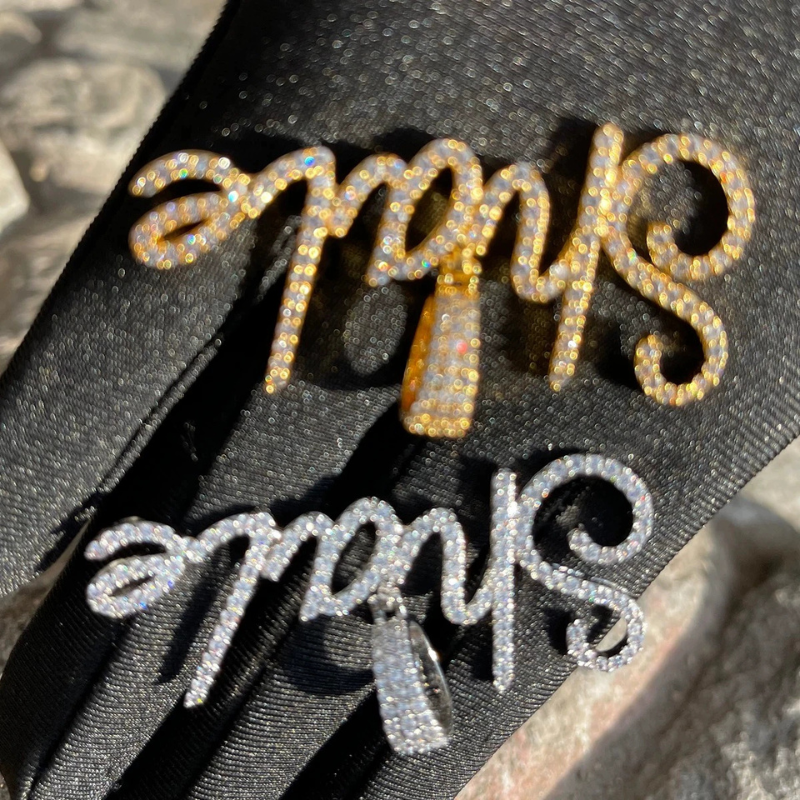 Moissanite bubble script font custom letter pendant