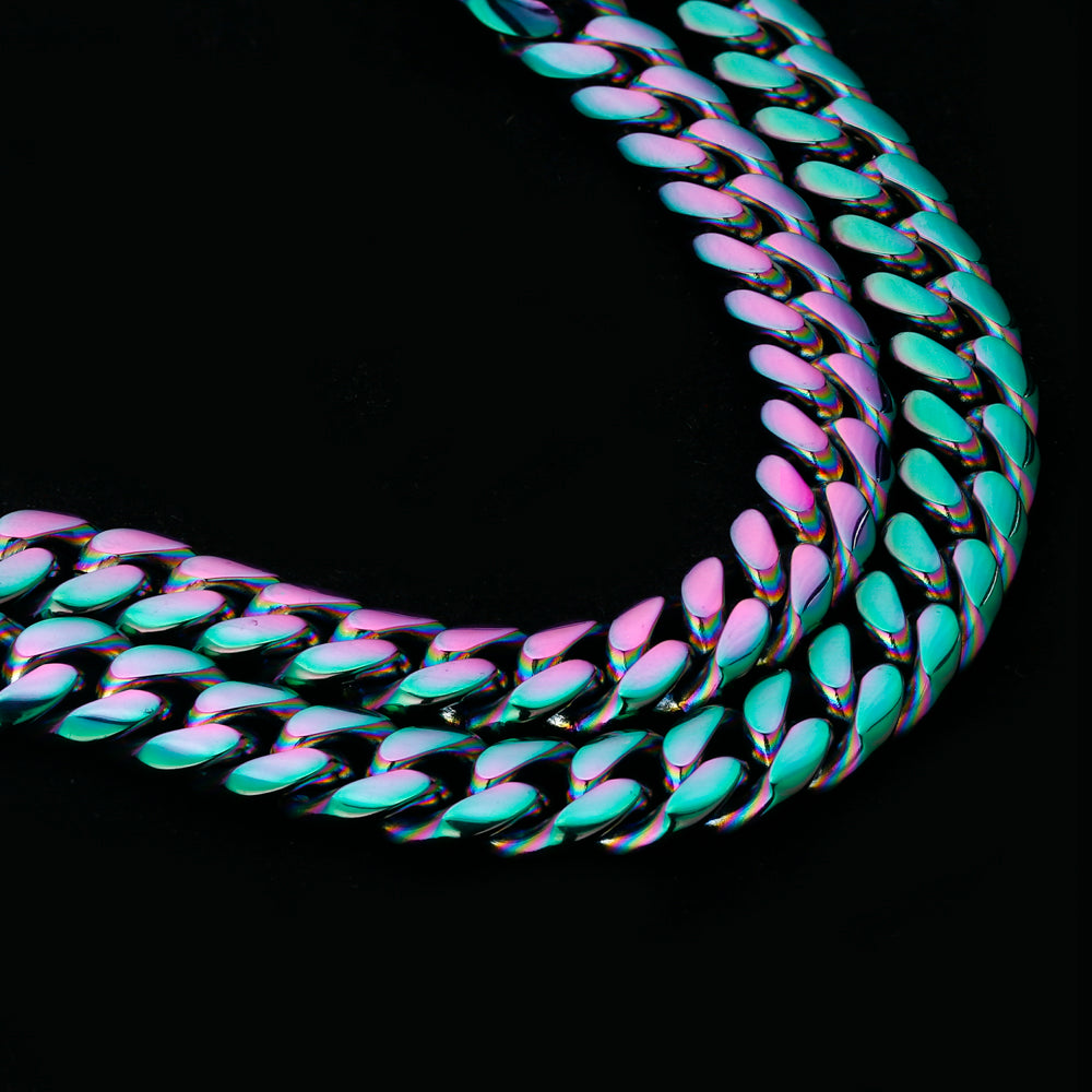 10mm Rainbow Miami Cuban Link Chain For Men's
