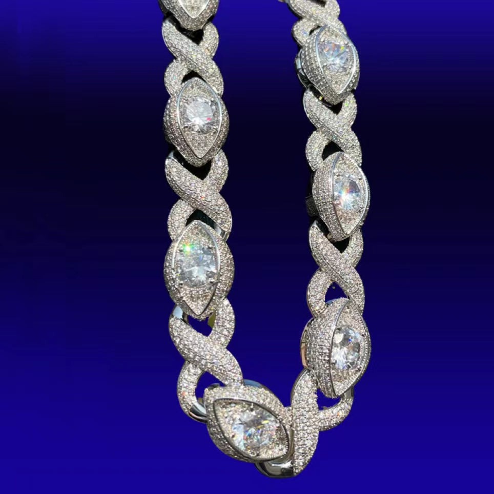 15mm Evil Eye Cuban Chain - 18K White Gold Plated