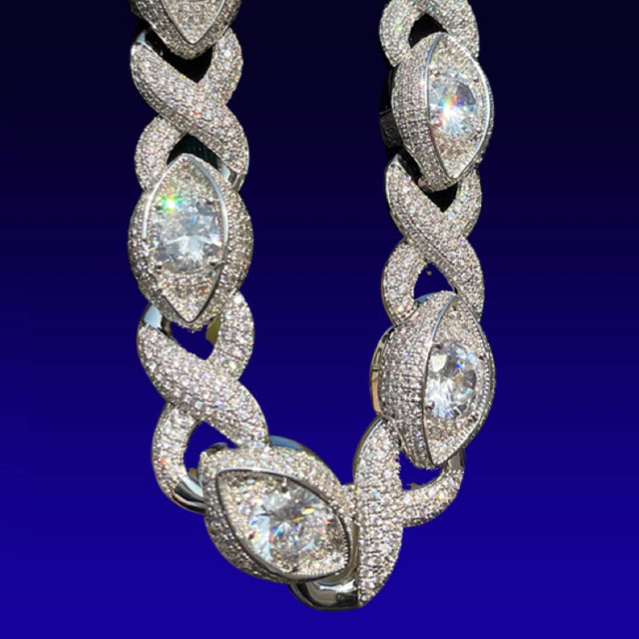 15mm Evil Eye Cuban Chain - 18K White Gold Plated