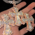 Moissanite Exquisite Floral Pattern Design Cross Pendant