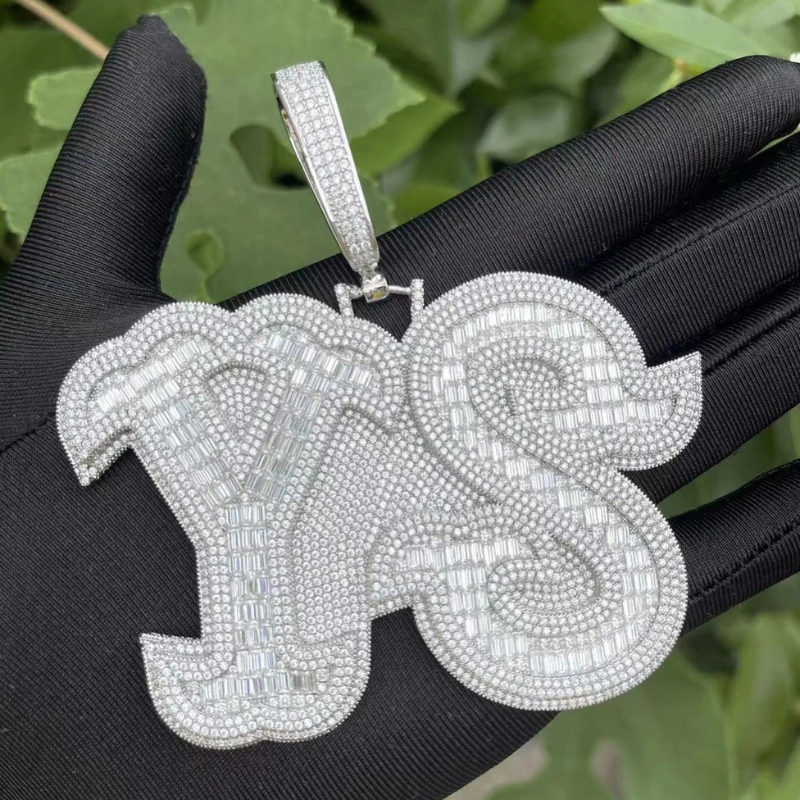Moissanite Fish Tail Font Design Letters Custom Pendant