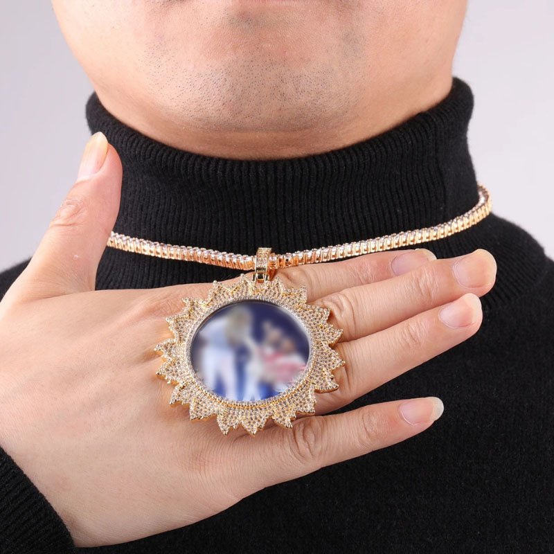 Moissanite Sunflower Custom Photo Pendant