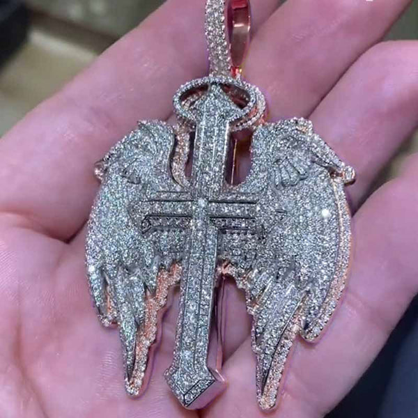 （In Stock）S925 Moissanite Cross Wings Pendant