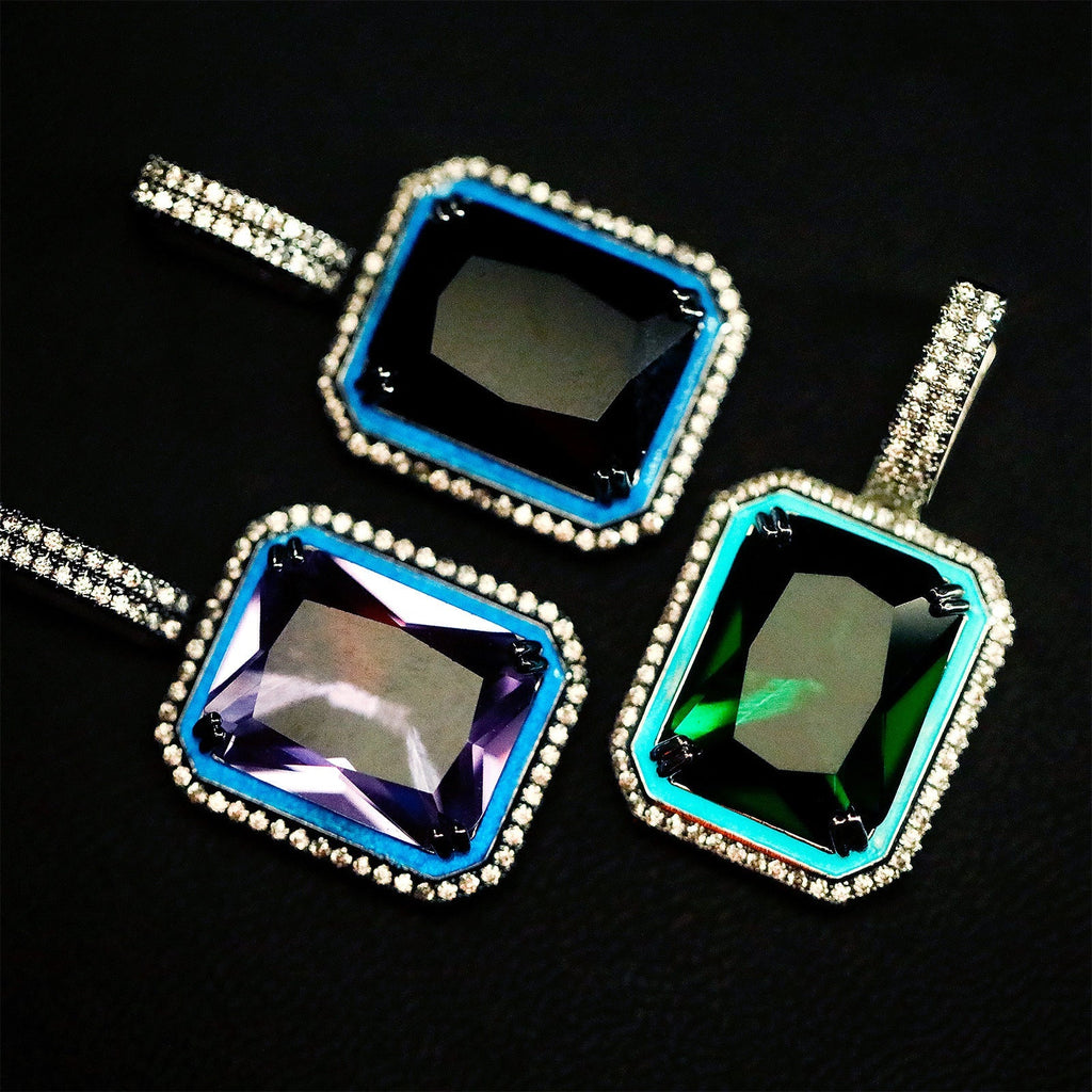 Gemstone Iridescent Glow in the Dark Oil Drop Moissanite Pendant