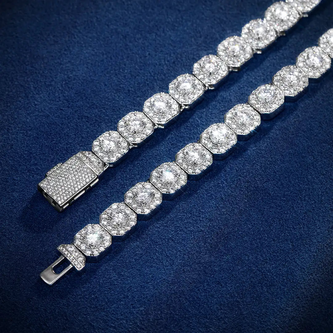 10mm Moissanite Clustered Tennis Chain in White Gold