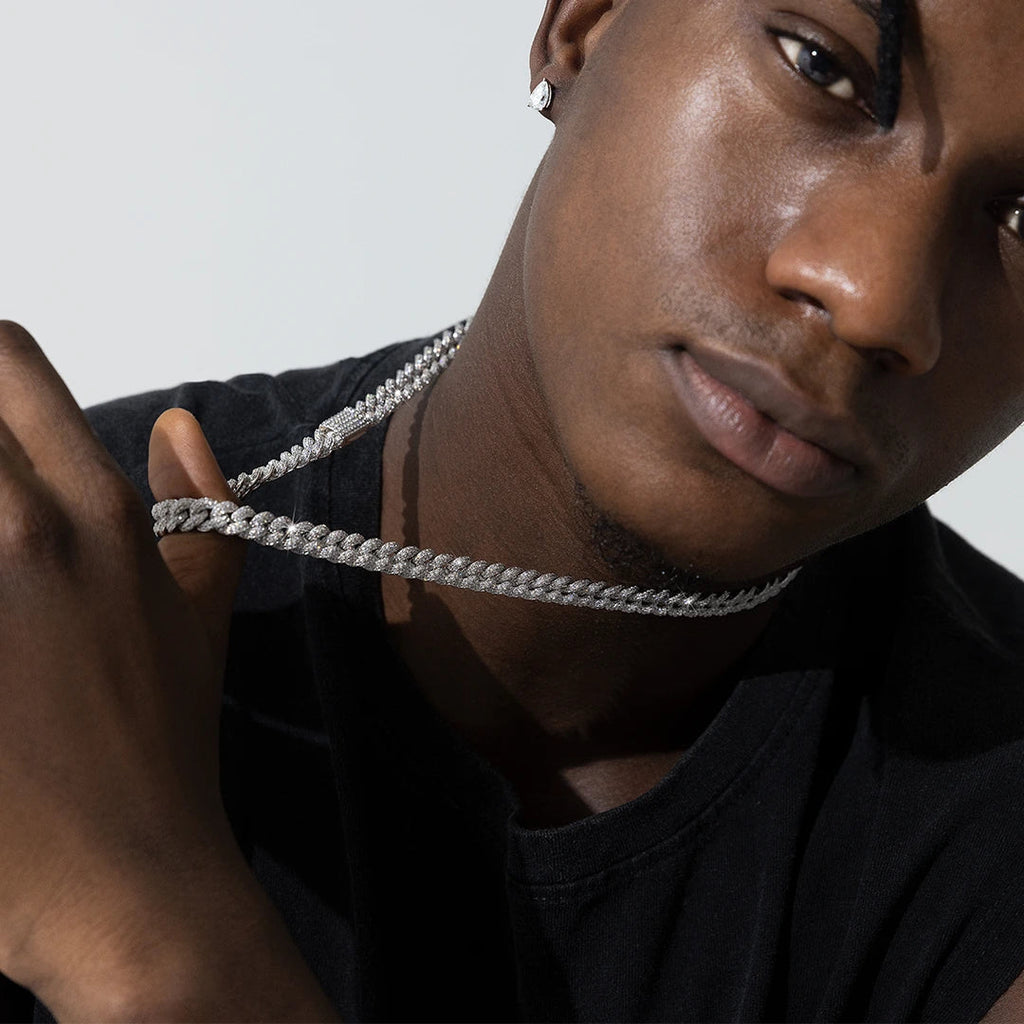 8mm Moissanite Cuban Link Chain in White Gold