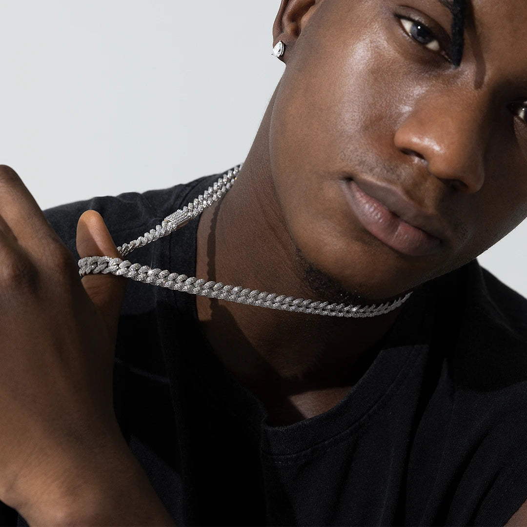 8mm Moissanite Cuban Link Chain in White Gold