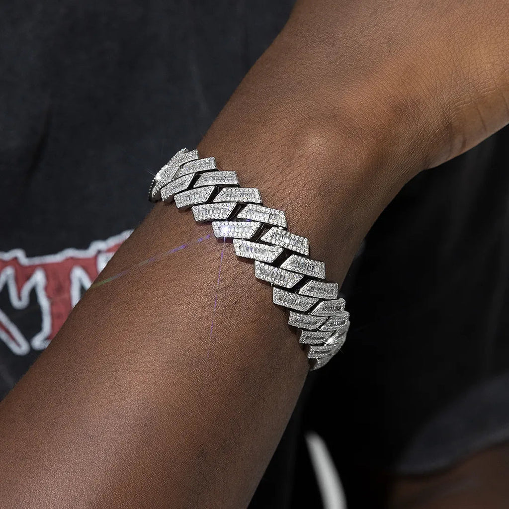 18mm Moissanite Baguette Prong Cuban Bracelet