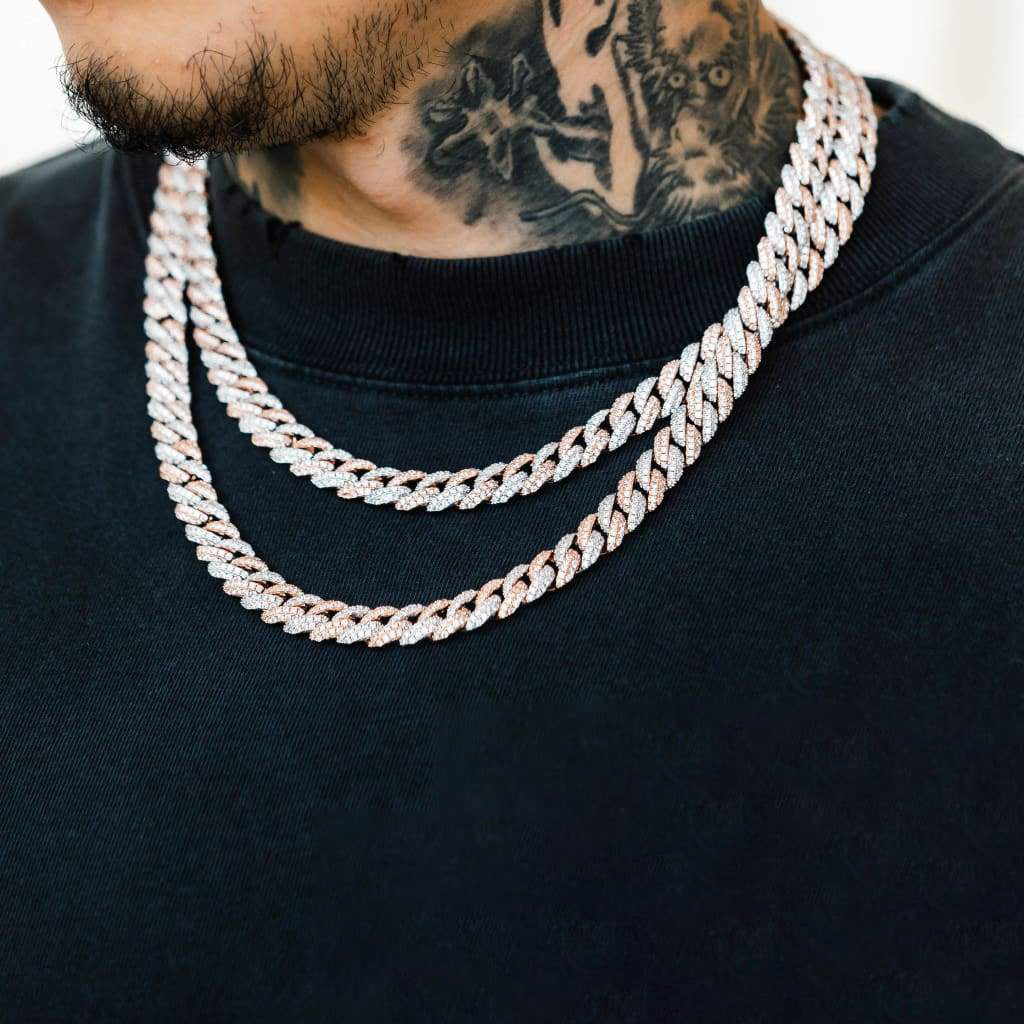 9mm Moissanite Diamond  Two Tone Cuban Chain