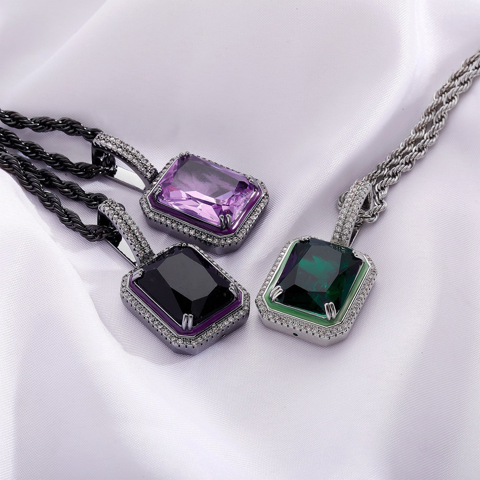 Gemstone Iridescent Glow in the Dark Oil Drop Moissanite Pendant