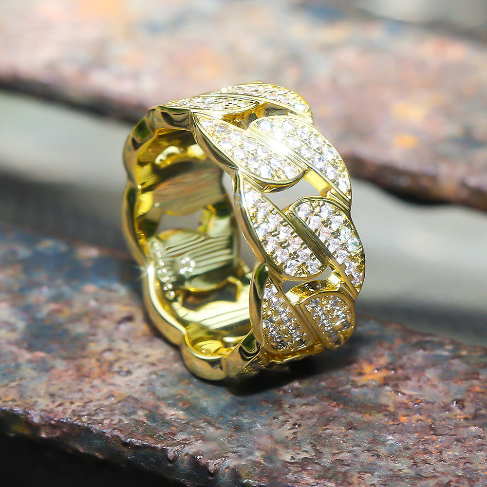 Street Style | Iced Out Cuban Mens Ring in 14K Gold
